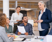 A group of people discussing